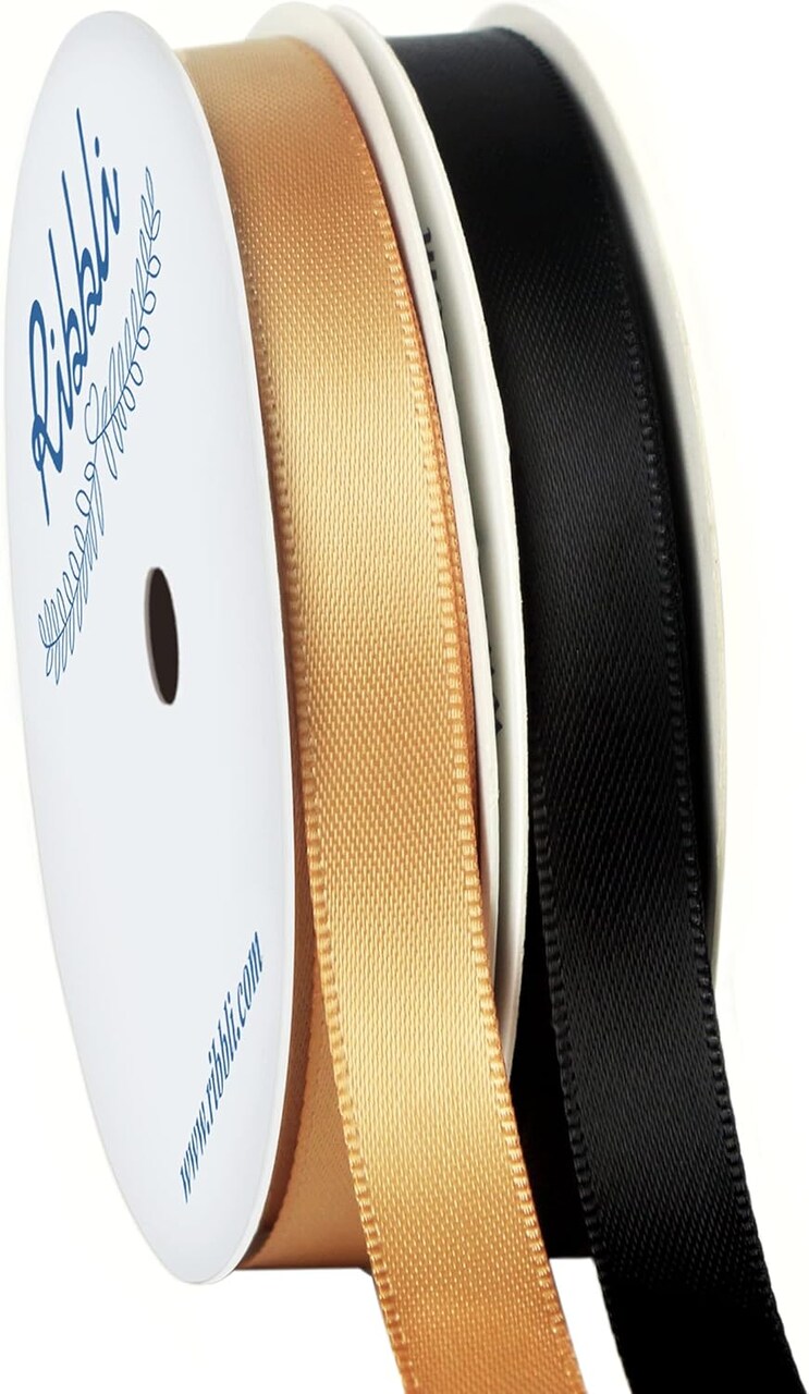 2 Rolls Satin Old Gold & Black Craft Ribbon,Total 20 Yards,(Old Gold 3/8-Inch x 10-Yard, Black 3/8-Inch x 10-Yard)